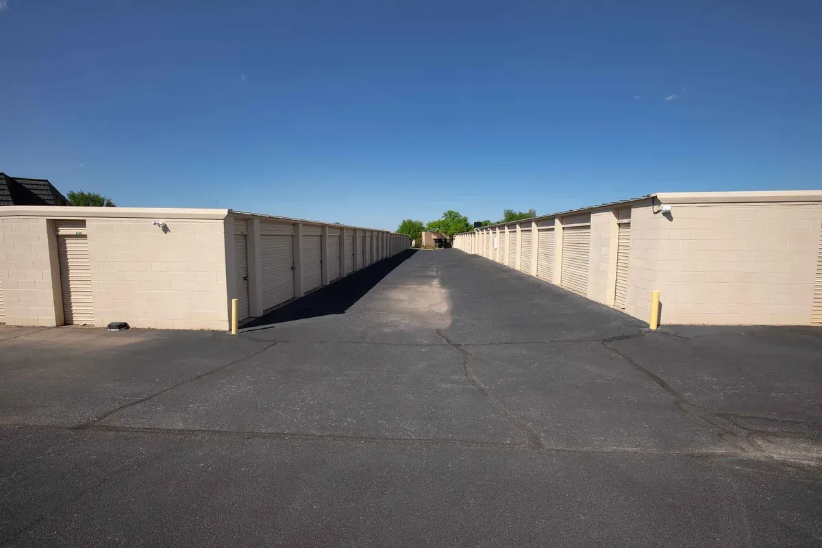 storage units along paved road