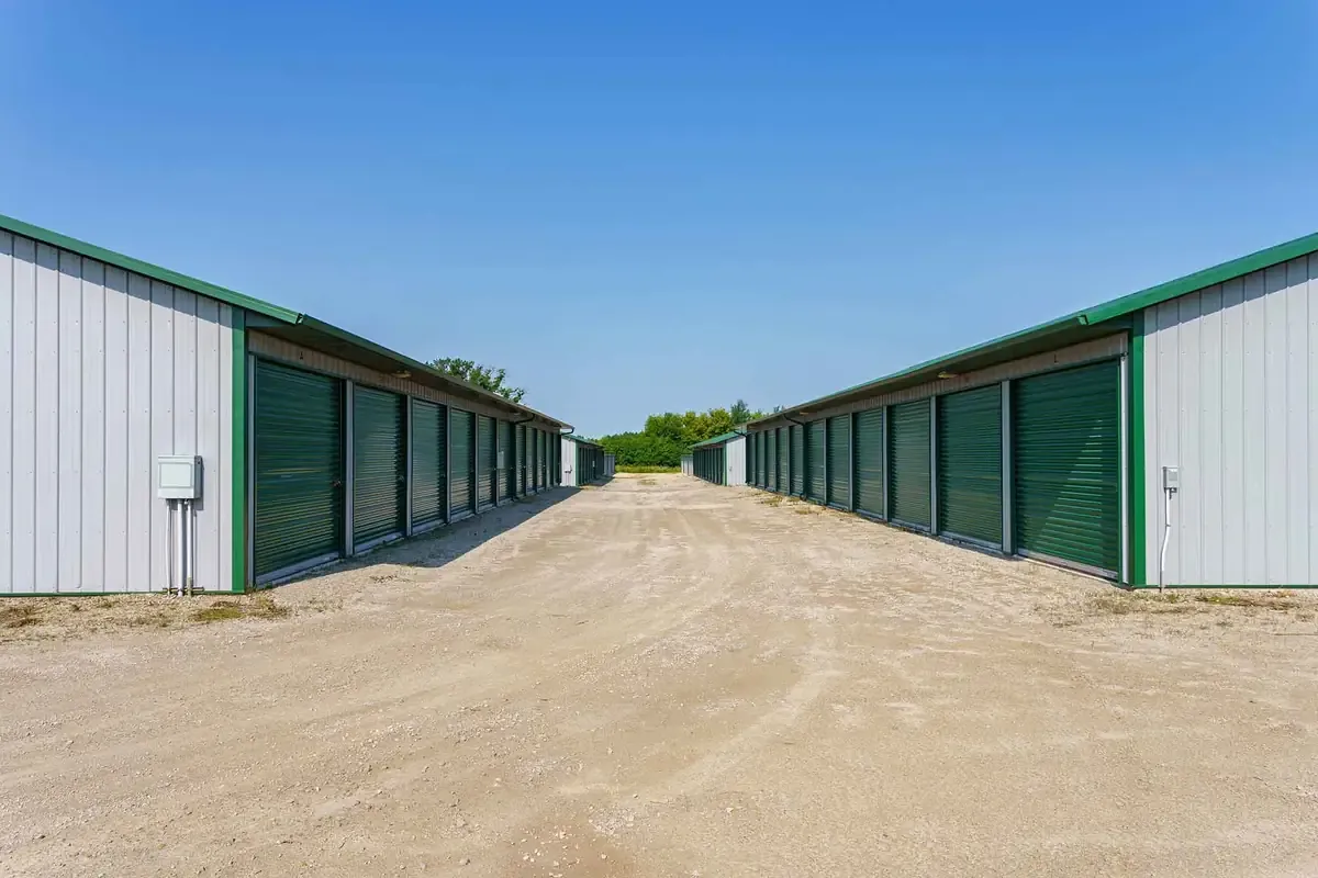 storage units and dirt road