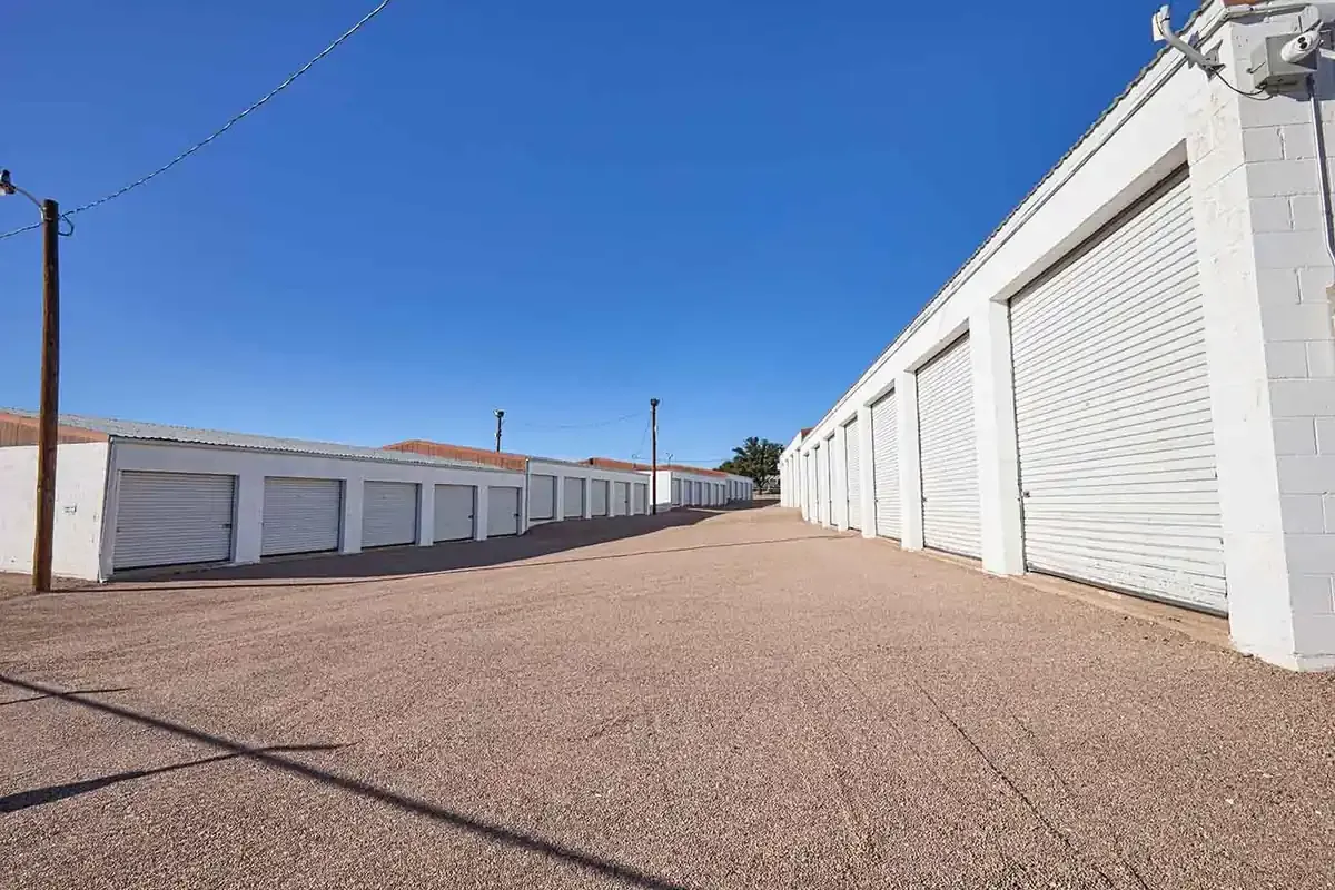 storage units along gravel road