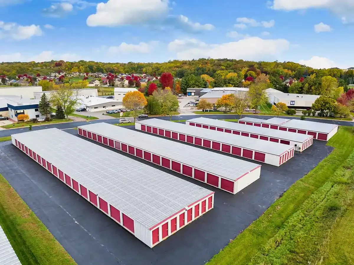 arial view of storage units