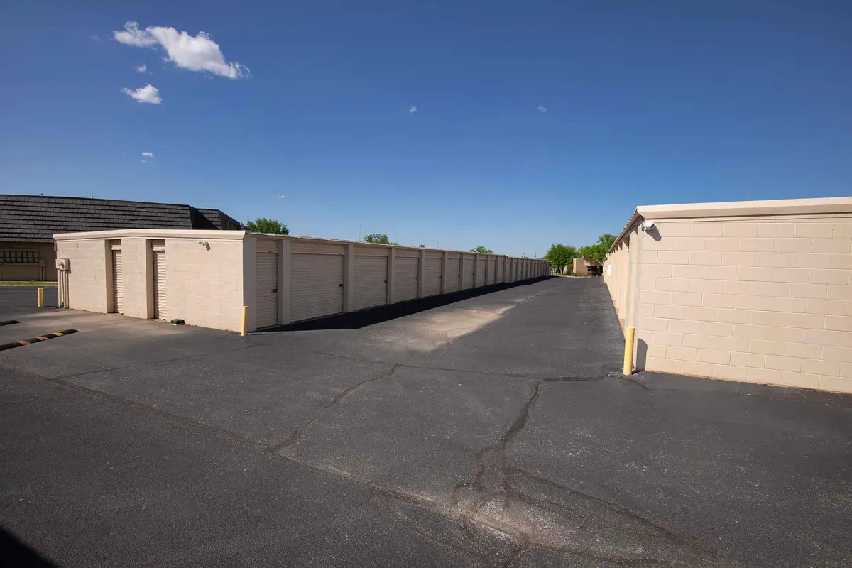 storage units along paved road