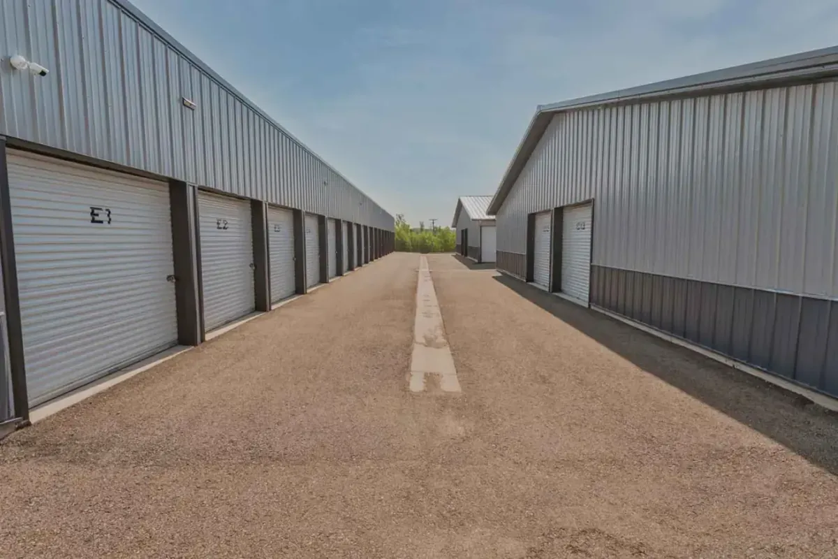 A long aisle of storage units.