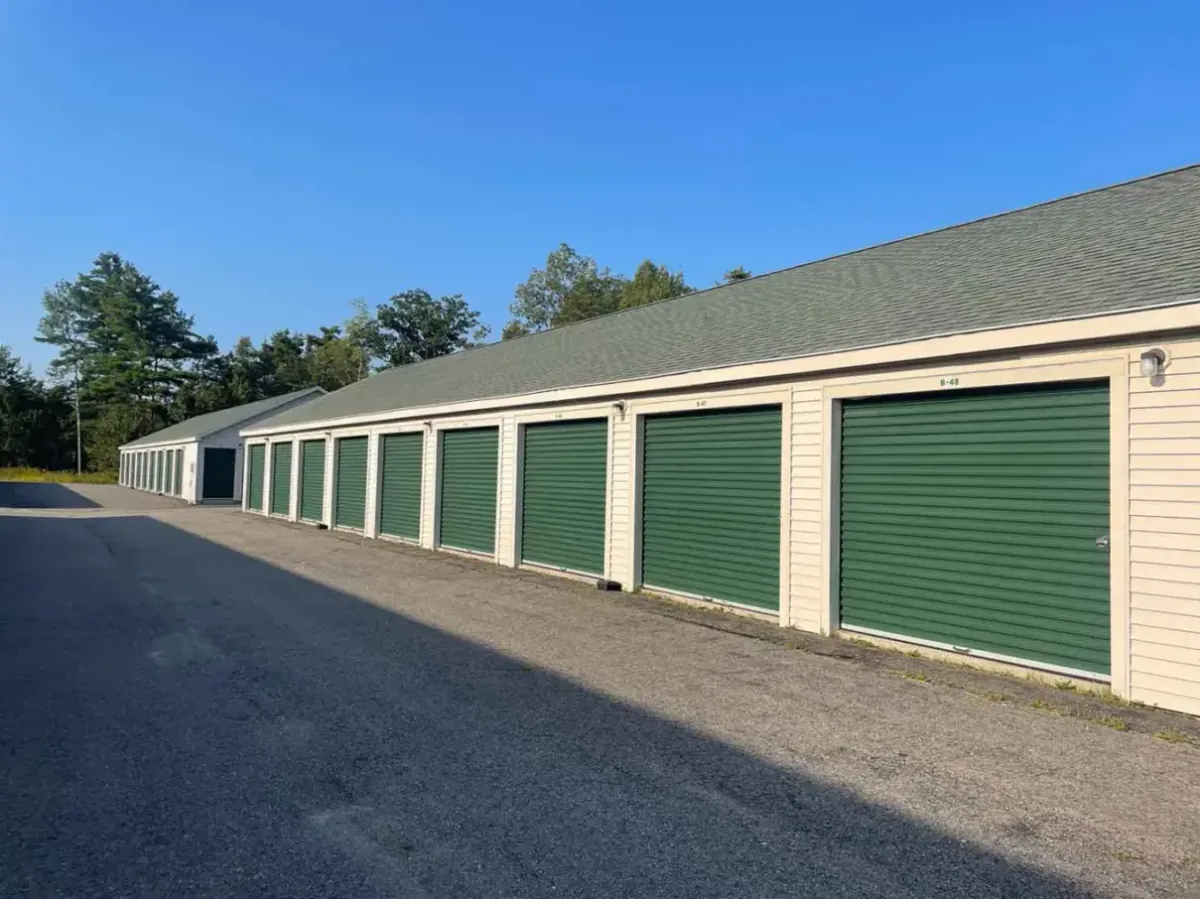 A long row of storage units.
