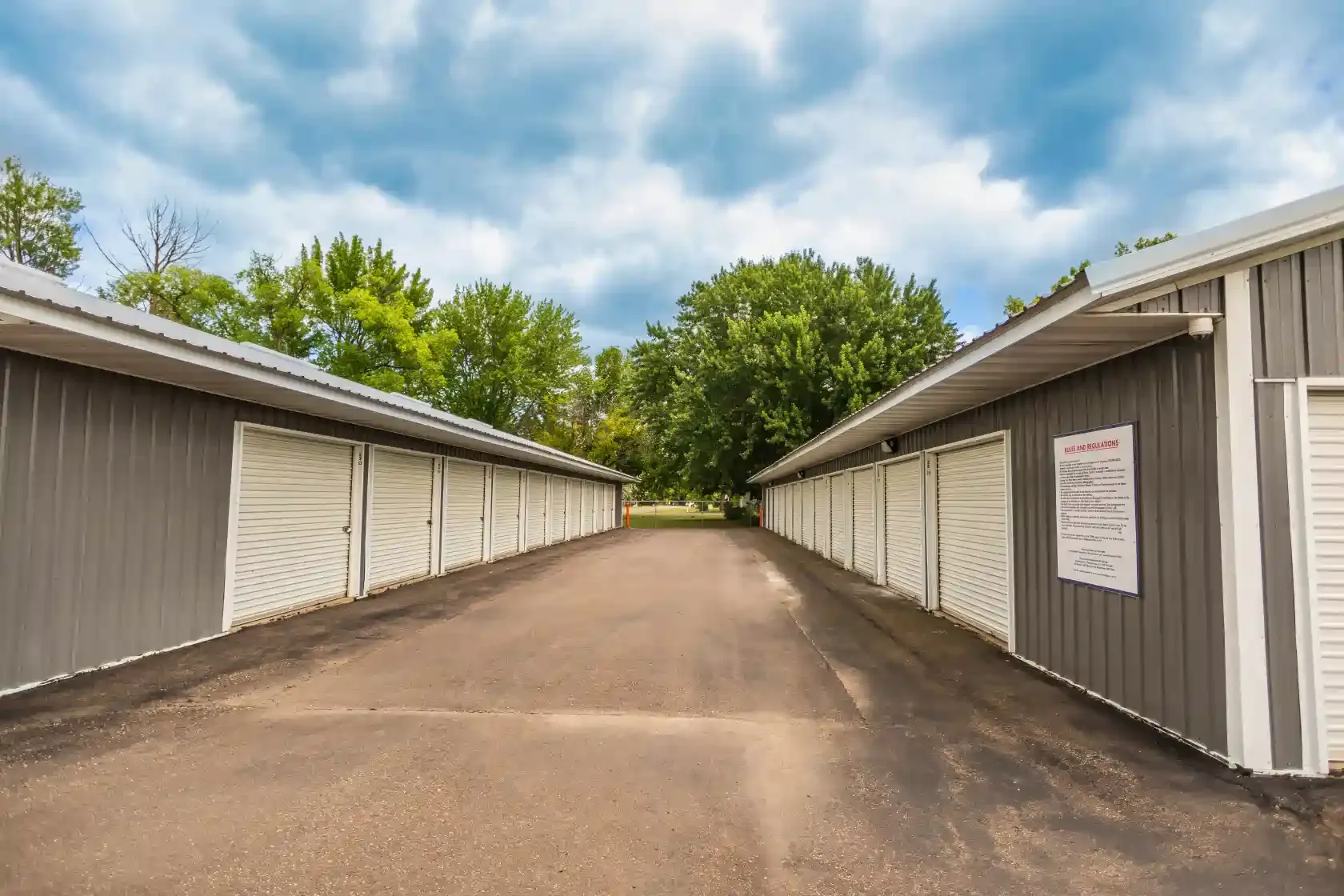 An aisle of storage units.