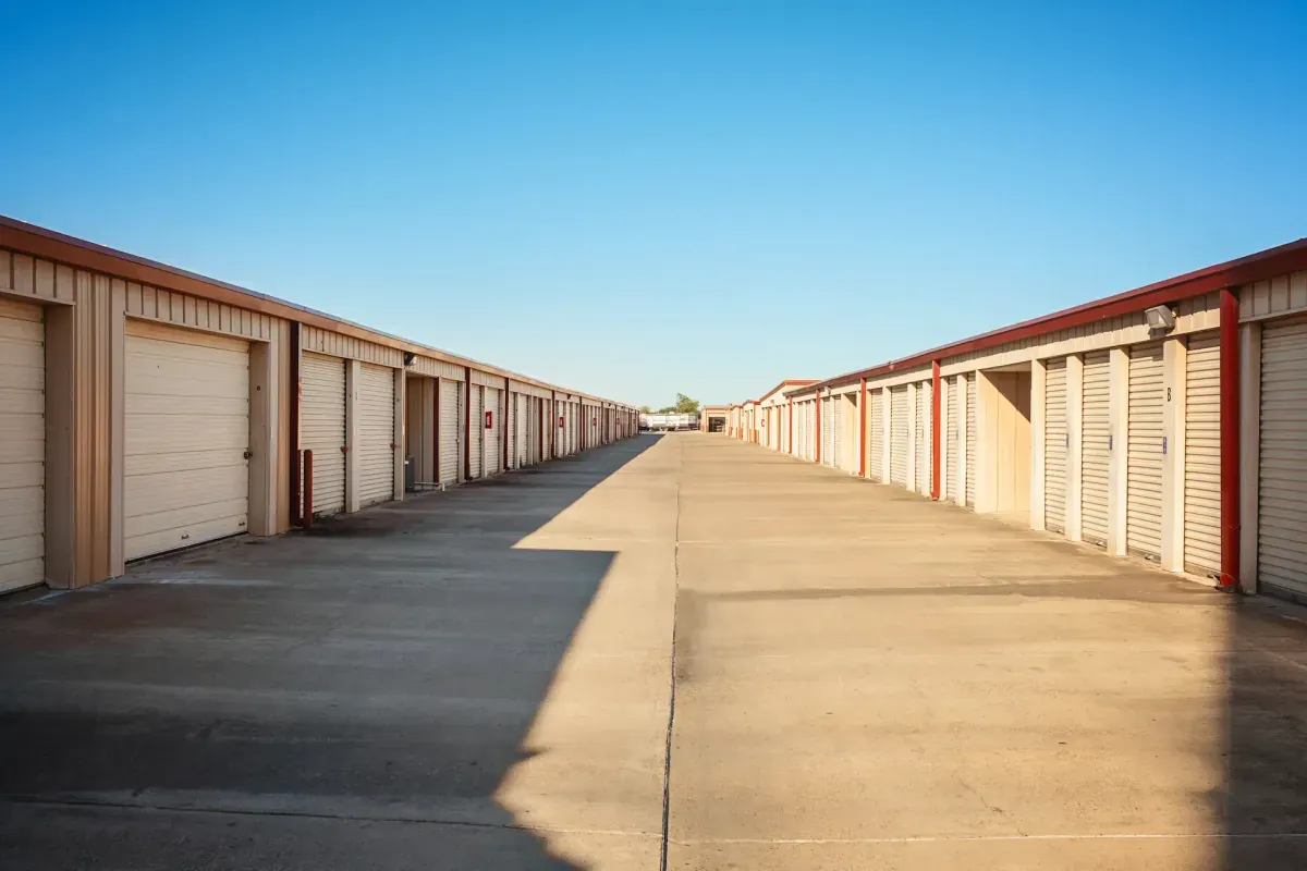 storage units along paved road
