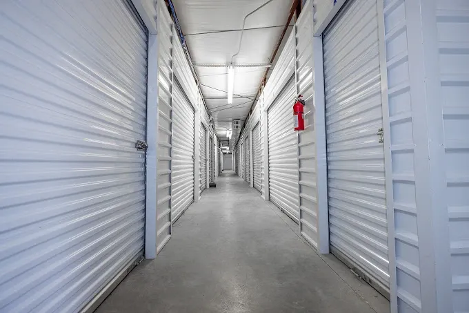 Interior hallway of storage units.