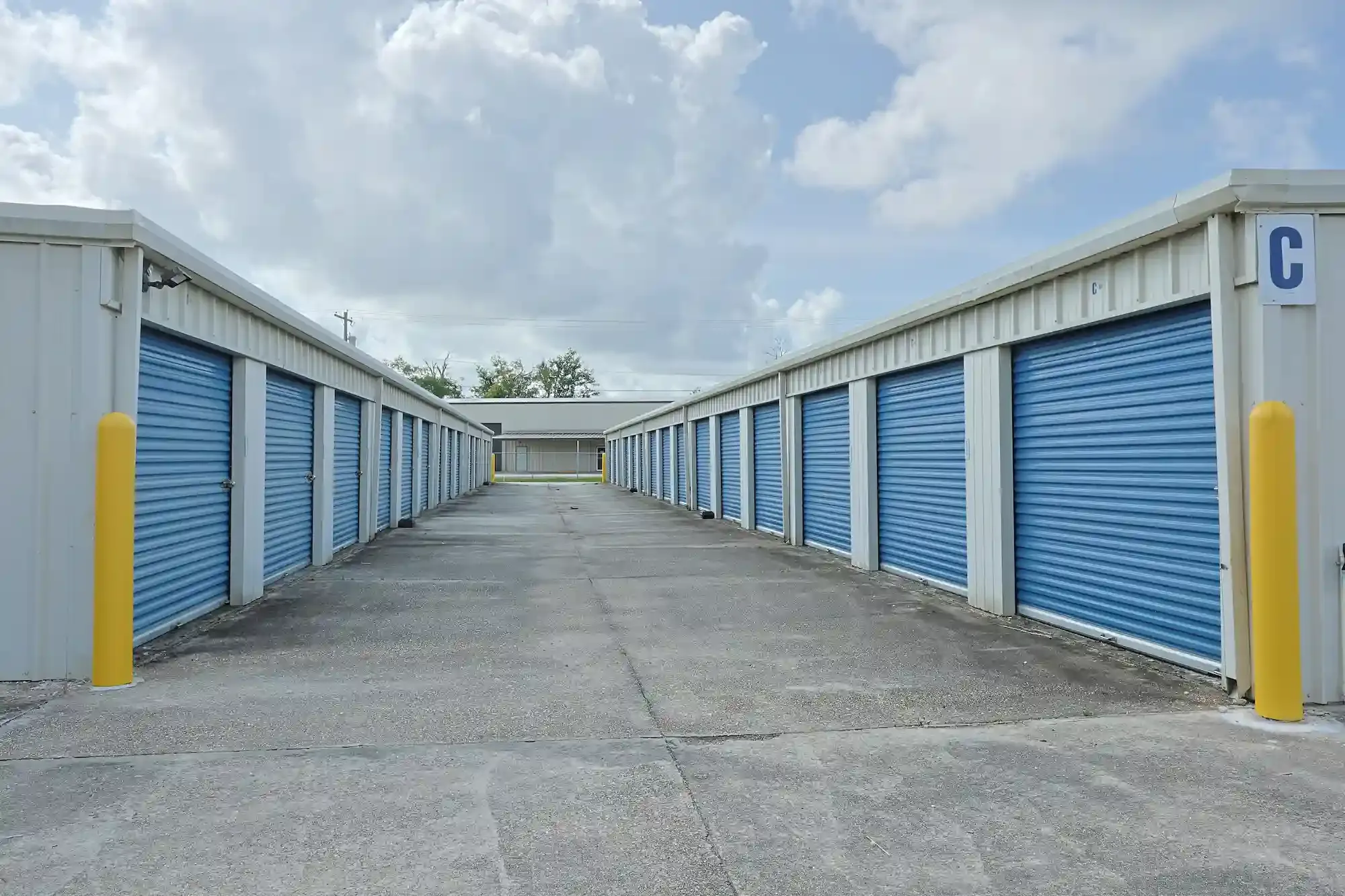 An aisle of storage units.