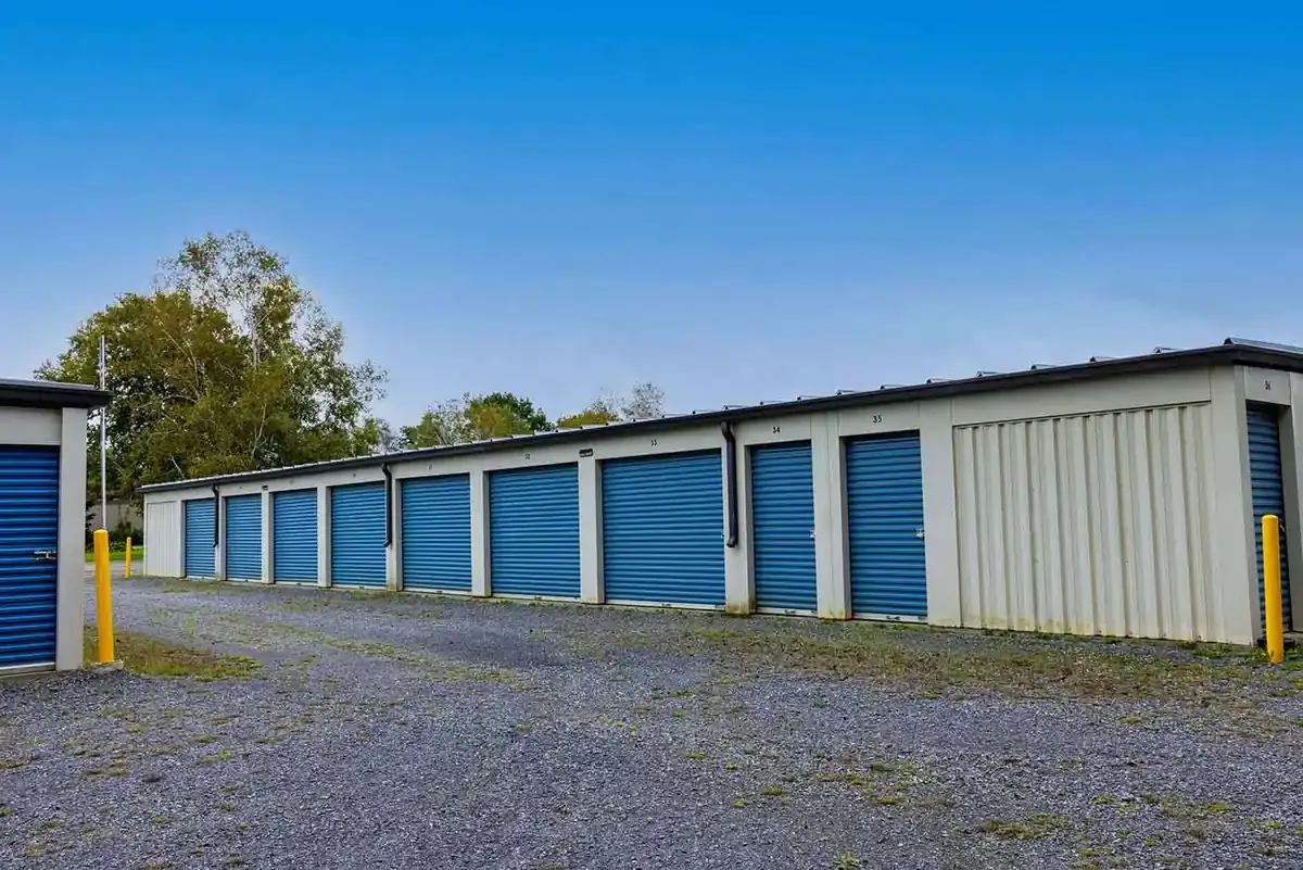 A row of large and small storage units.