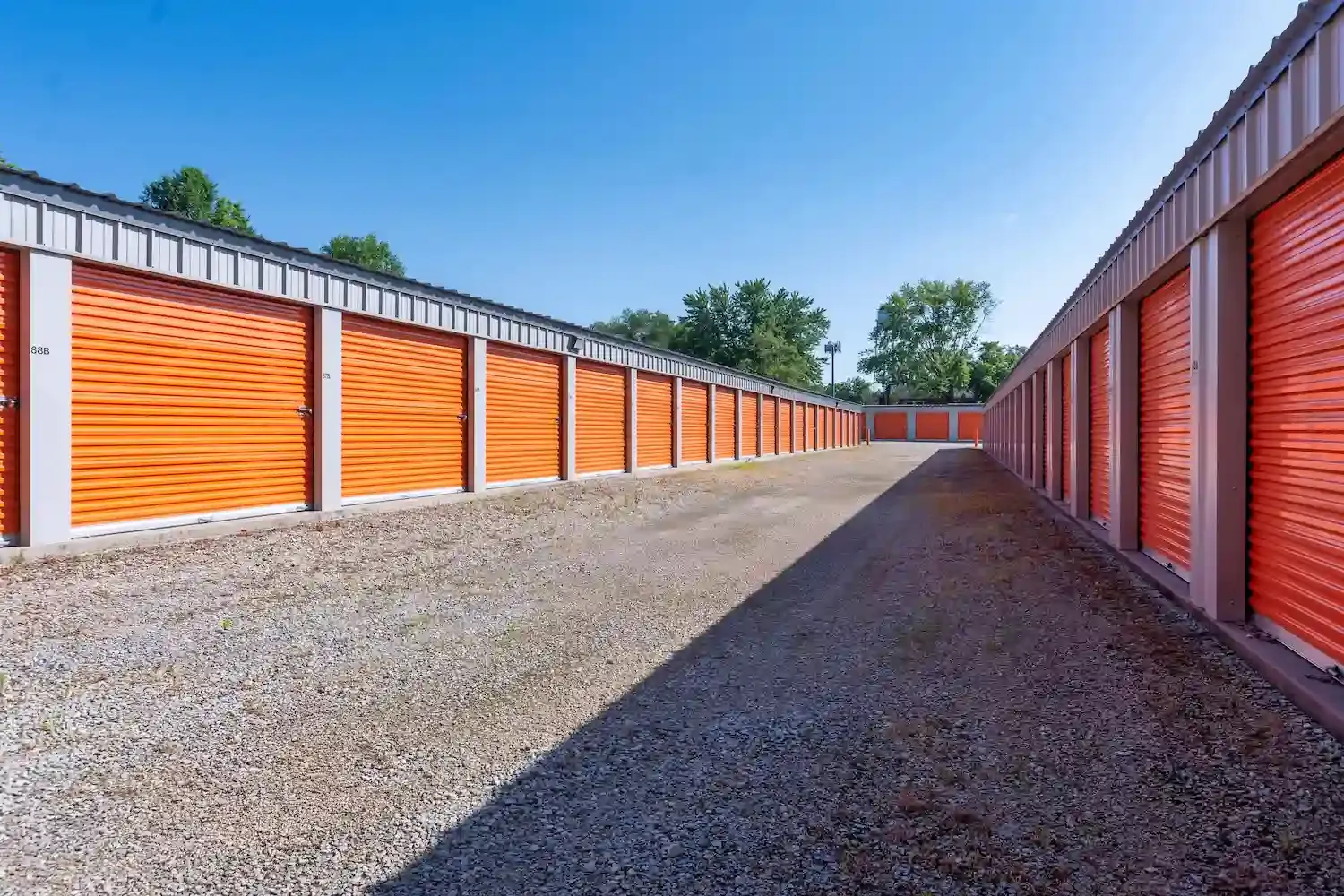 A long aisle of storage units.
