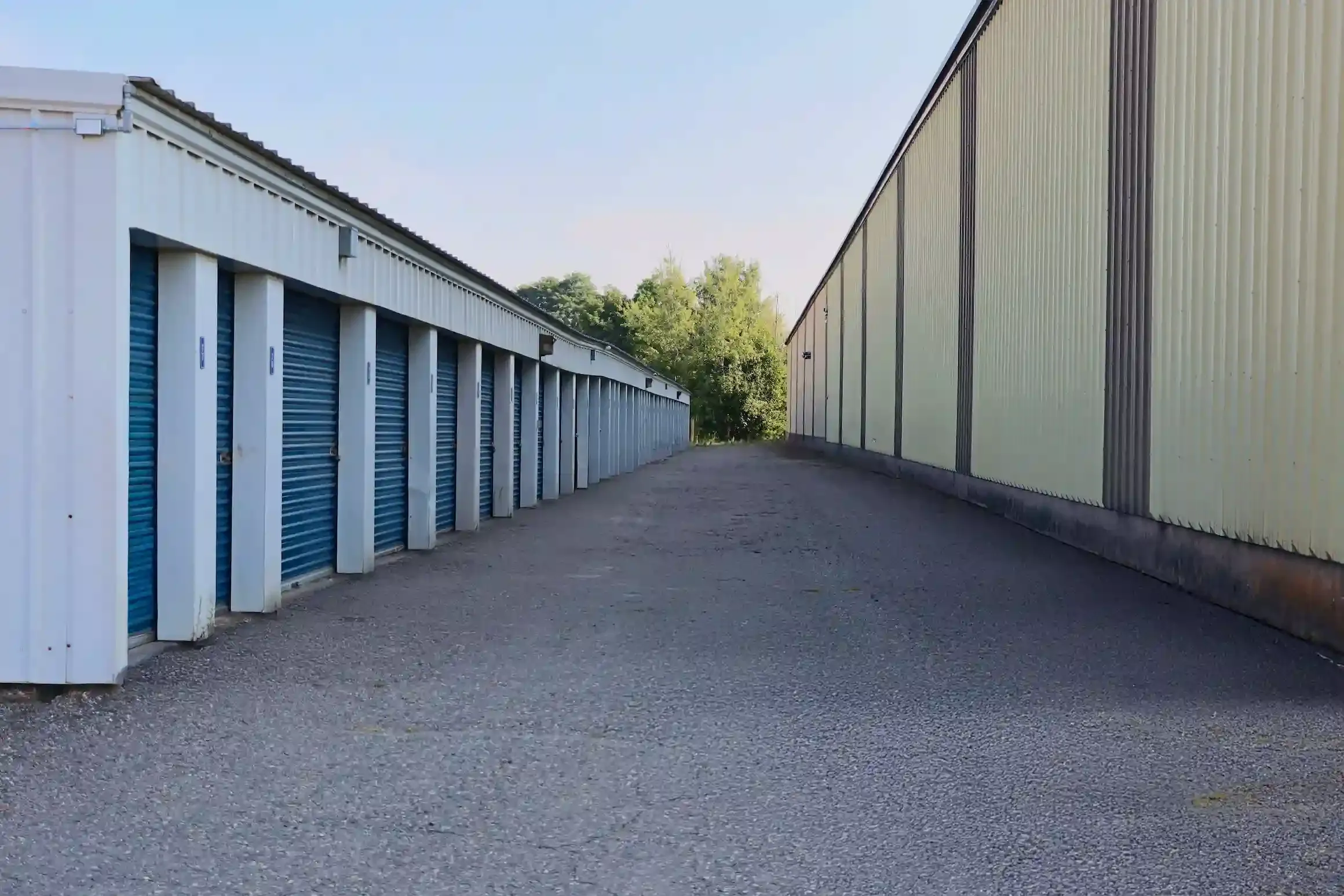 An aisle of storage units.