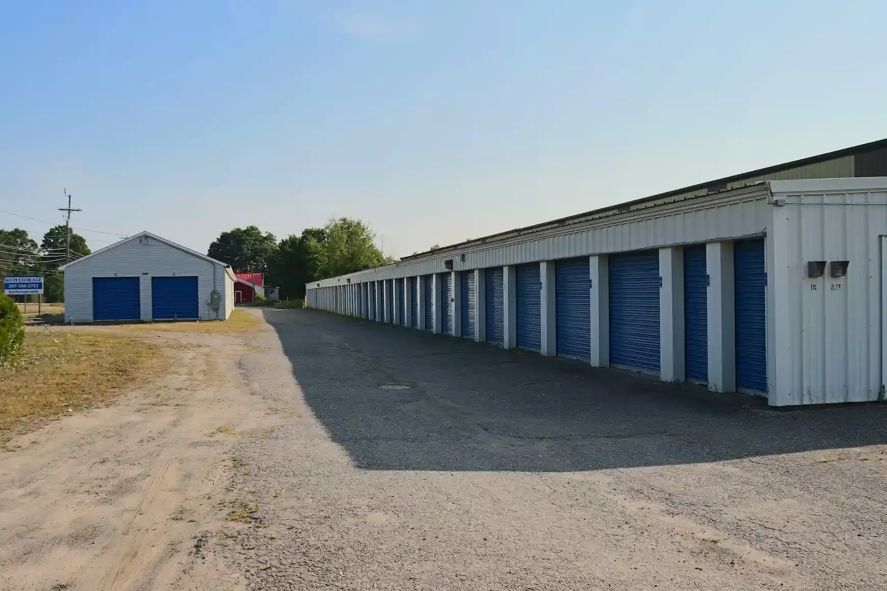 A long row of storage units.