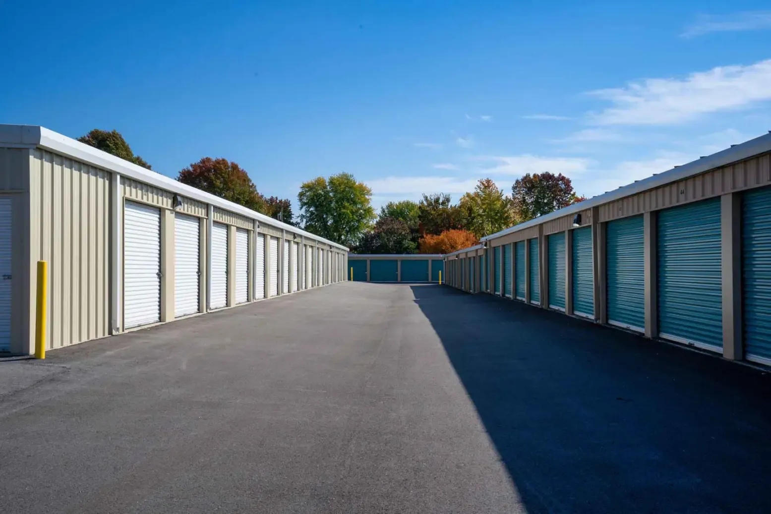 An aisle of storage units.