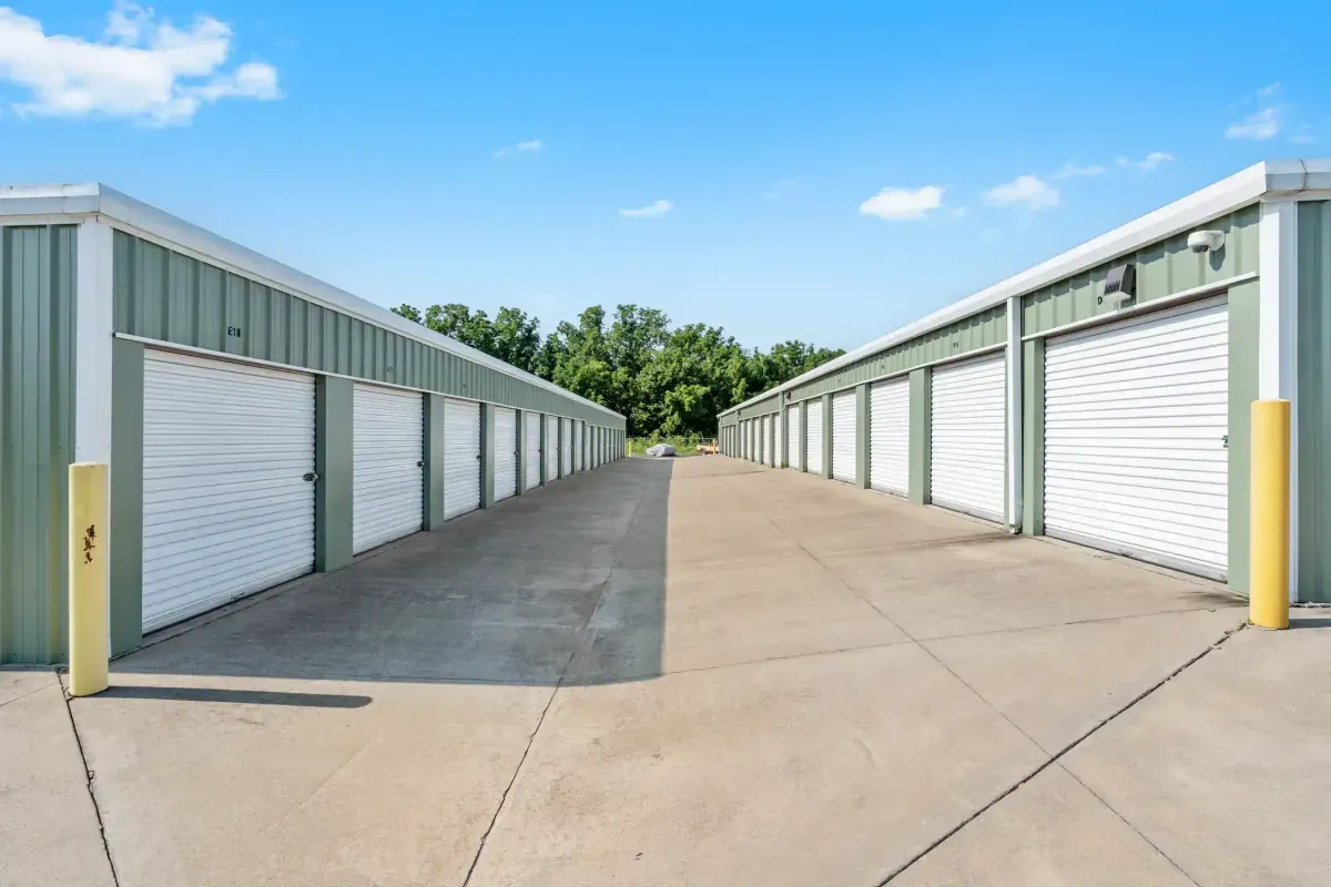 An aisle of storage units.