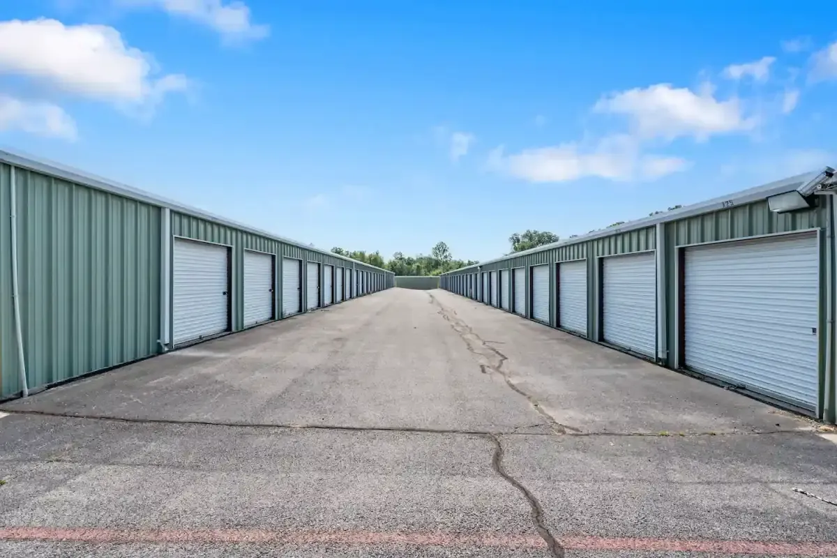 A long aisle of storage units.