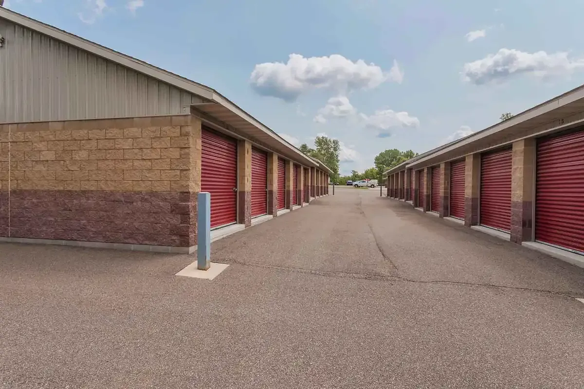 An aisle of storage units.