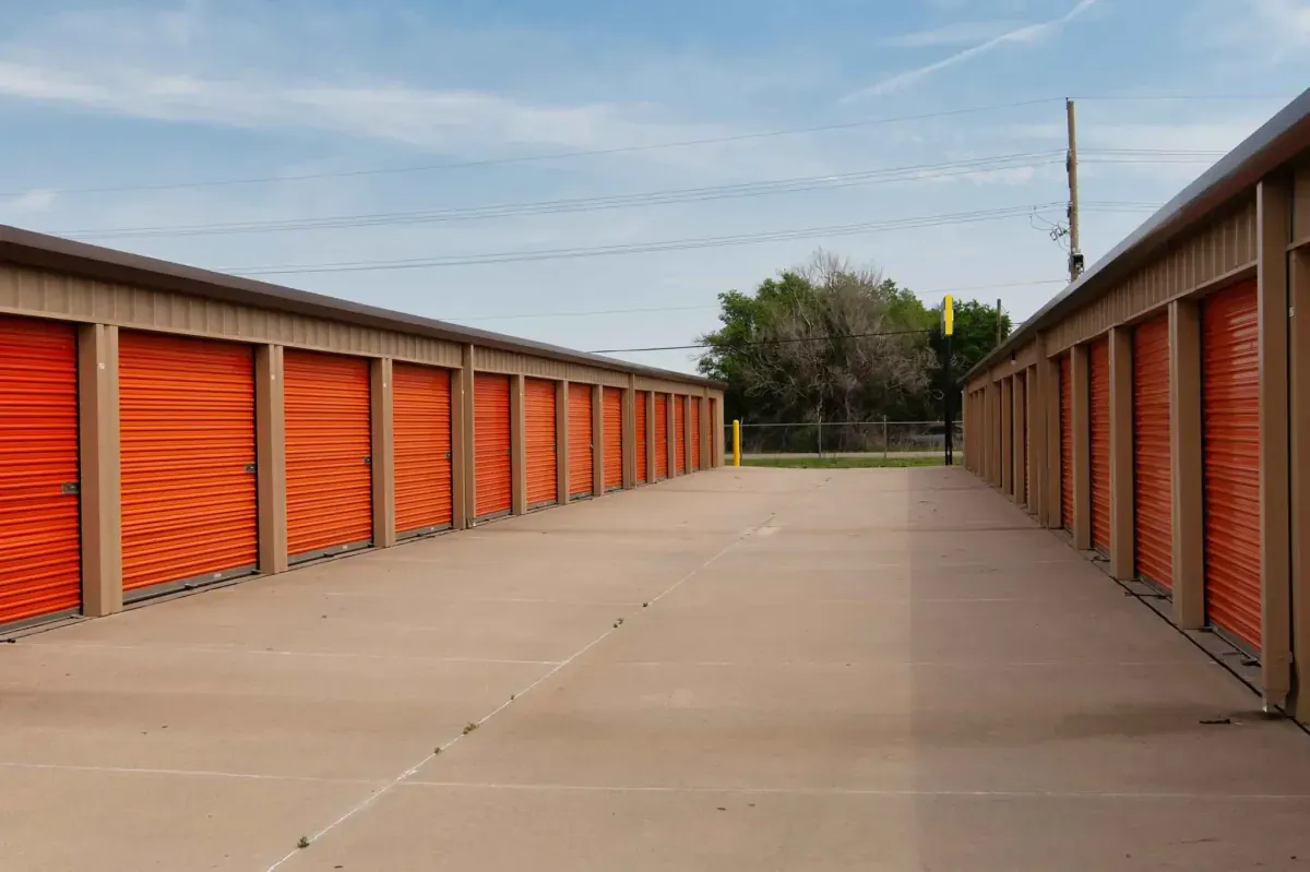 Row of orange storage units at the Liberal facility.