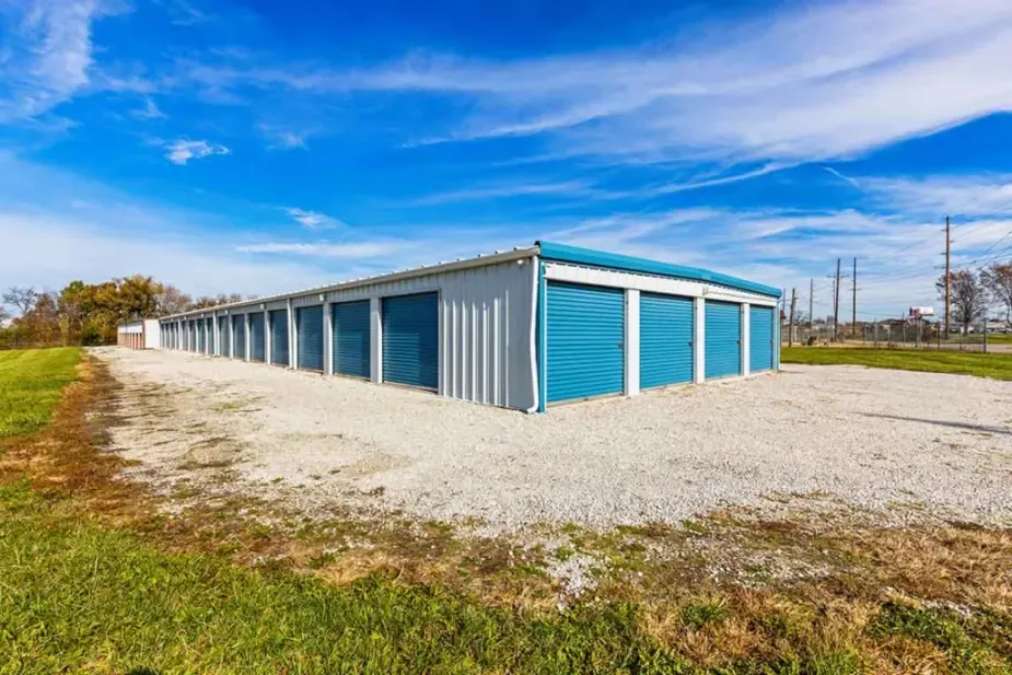 Corner of a storage unit building.