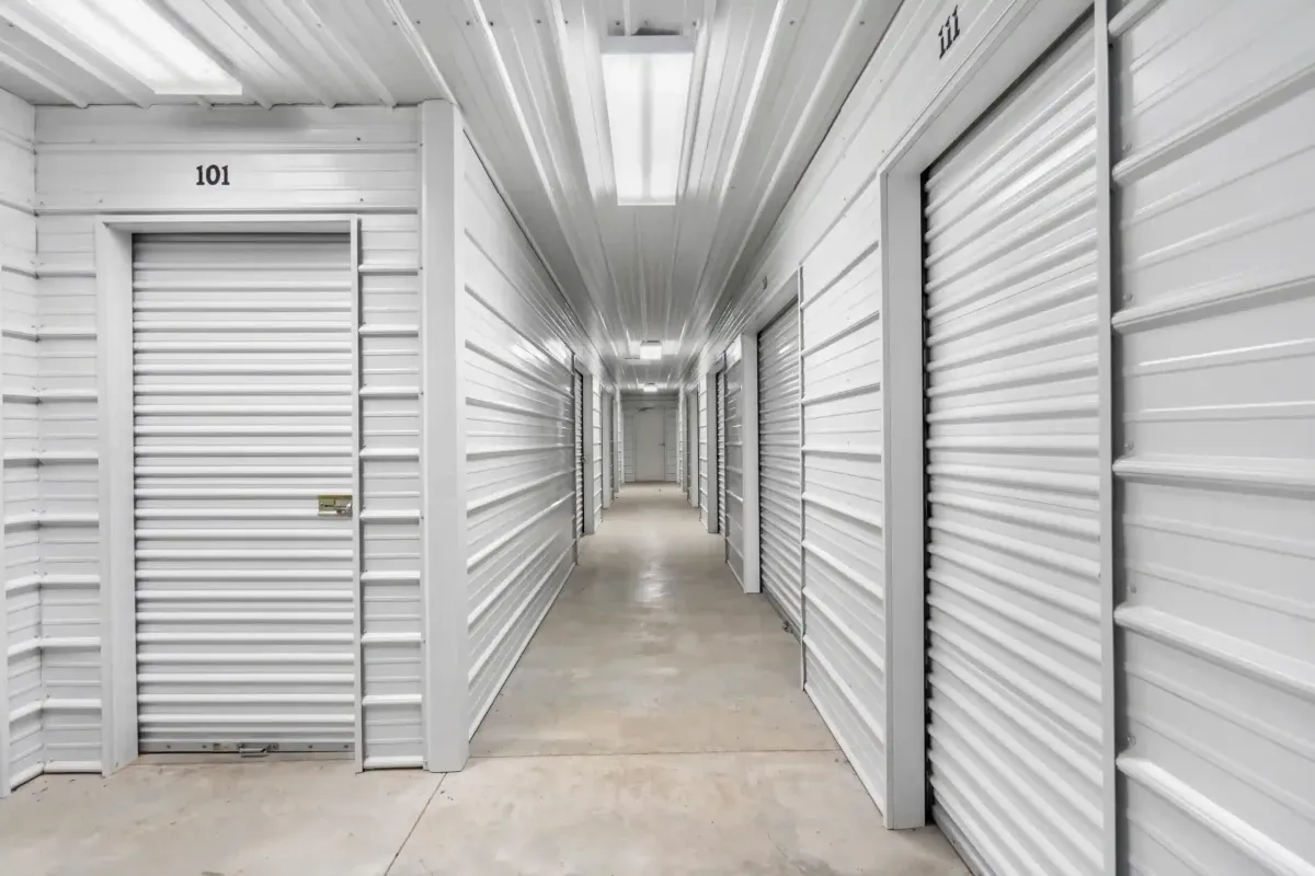 Interior hallway of storage units.