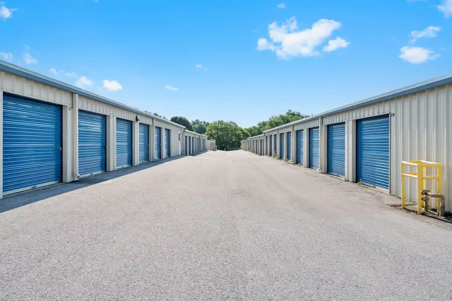 A long aisle of storage units.