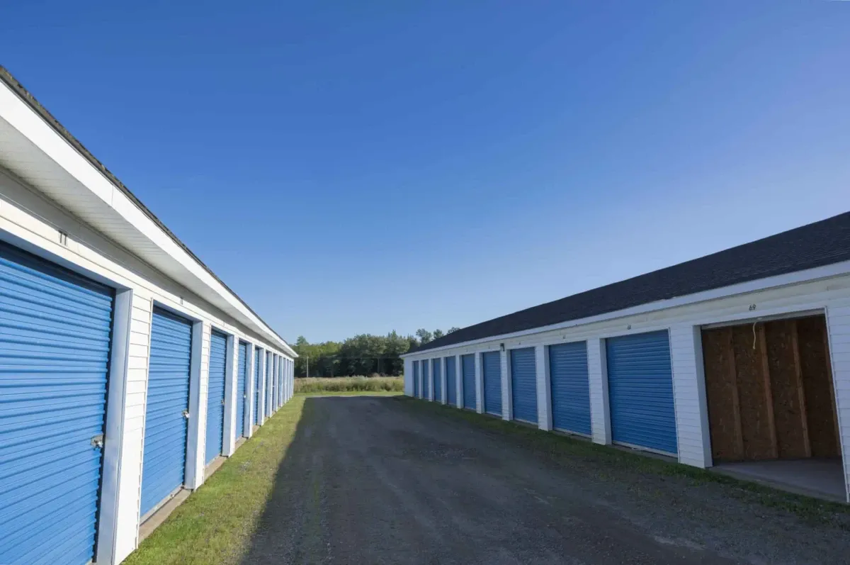 An aisle of storage units.